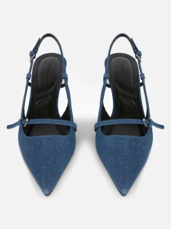 Mujer Primark Tacones|Tejido Vaquero|Sandalias Vaqueras Con Hebilla Y Tacón Chincheta