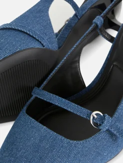 Mujer Primark Tacones|Tejido Vaquero|Sandalias Vaqueras Con Hebilla Y Tacón Chincheta