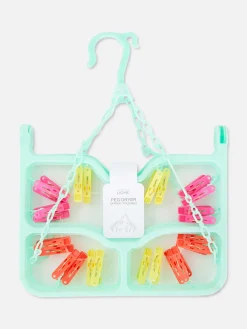 Primark Almacenamiento De Pared Y Perchas|Tendedero Plegable Con 24 pinzas