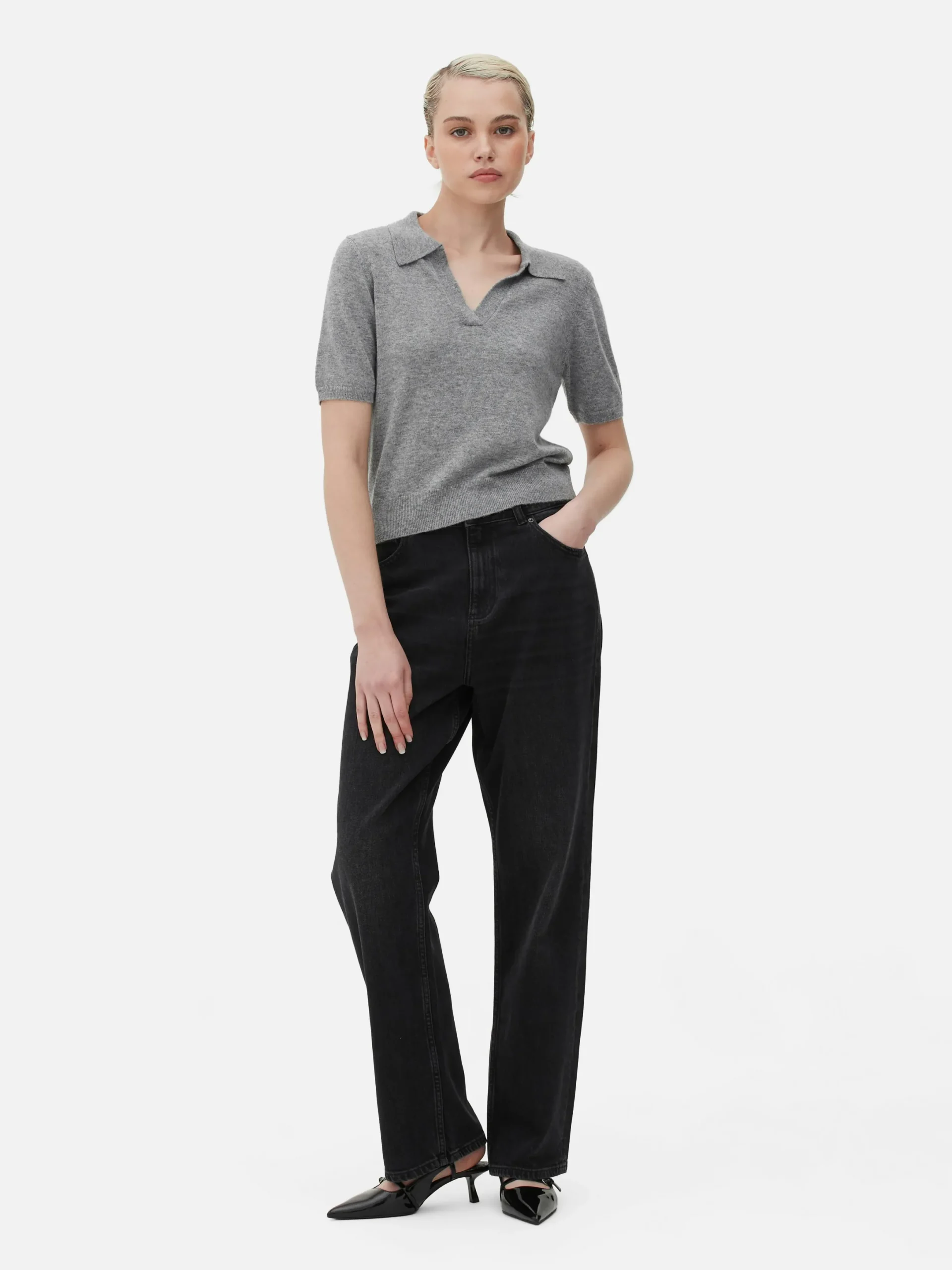 Mujer Primark Jerseys Y Cárdigans|Top De Punto Fino Y Manga Corta Con Cuello