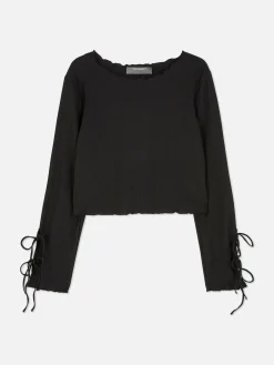 Mujer Primark Tops Y Camisetas|Top Fruncido Con Lazadas En Las Mangas