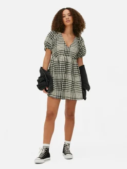 Mujer Primark Vestidos|Vestido Con Vuelo, Cuello De Pico Y Mangas Abullonadas