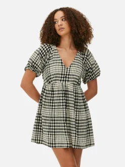 Mujer Primark Vestidos|Vestido Con Vuelo, Cuello De Pico Y Mangas Abullonadas