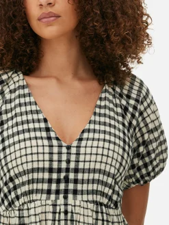 Mujer Primark Vestidos|Vestido Con Vuelo, Cuello De Pico Y Mangas Abullonadas