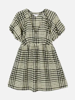 Mujer Primark Vestidos|Vestido Con Vuelo, Cuello De Pico Y Mangas Abullonadas