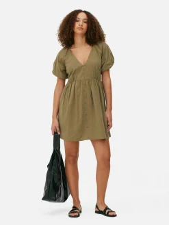 Mujer Primark Vestidos|Vestido Con Vuelo, Cuello De Pico Y Mangas Abullonadas