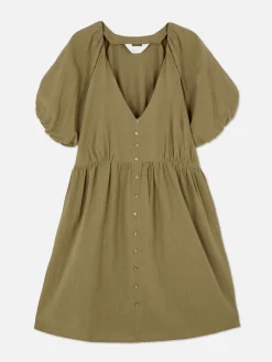 Mujer Primark Vestidos|Vestido Con Vuelo, Cuello De Pico Y Mangas Abullonadas