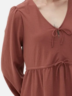 Mujer Primark Vestidos|Vestido Corto Con Vuelo, Cuello De Pico Y Lazada