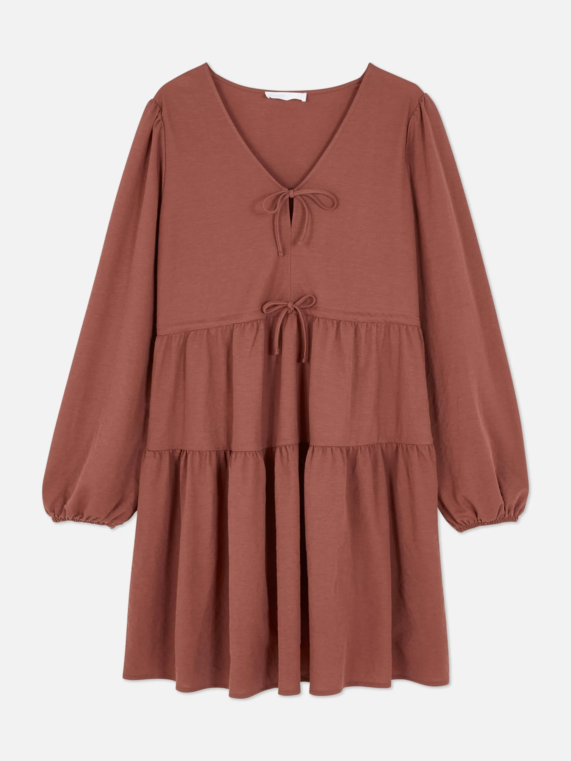 Mujer Primark Vestidos|Vestido Corto Con Vuelo, Cuello De Pico Y Lazada