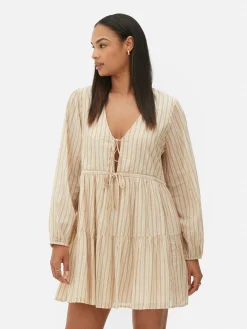 Mujer Primark Vestidos|Vestido Corto Con Vuelo Y Lazada Delantera