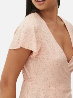 Mujer Primark Vestidos|Vestido Corto Cruzado Con Mangas Casquillo