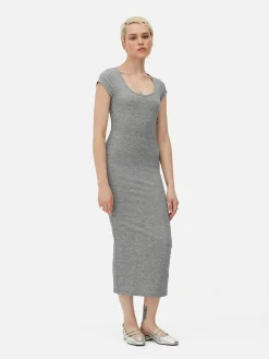 Mujer Primark Vestidos|Vestido Midi De Canalé Con Escote Amplio