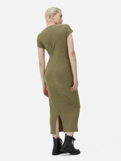 Mujer Primark Vestidos|Vestido Midi De Canalé Con Escote Amplio