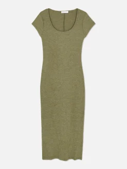 Mujer Primark Vestidos|Vestido Midi De Canalé Con Escote Amplio