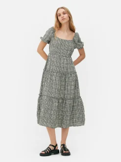 Mujer Primark Vestidos|Vestido Midi De Cuadros Vichy Con Capas