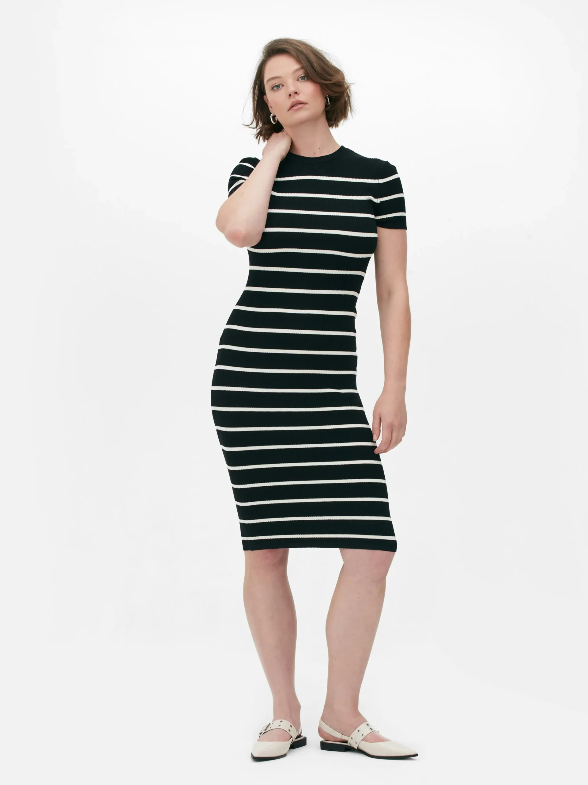 Mujer Primark Vestidos|Vestido Midi De Tipo Jersey Y Manga Corta