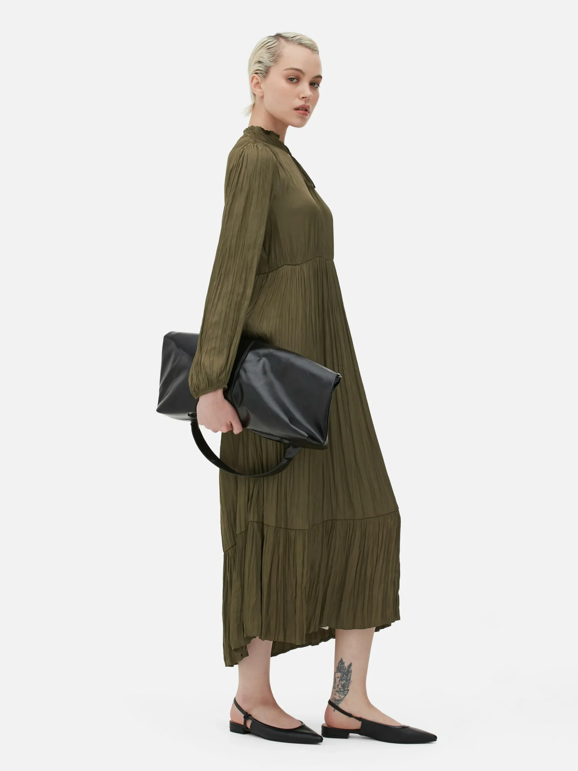 Mujer Primark Vestidos|Vestido Midi Plisado De Satén