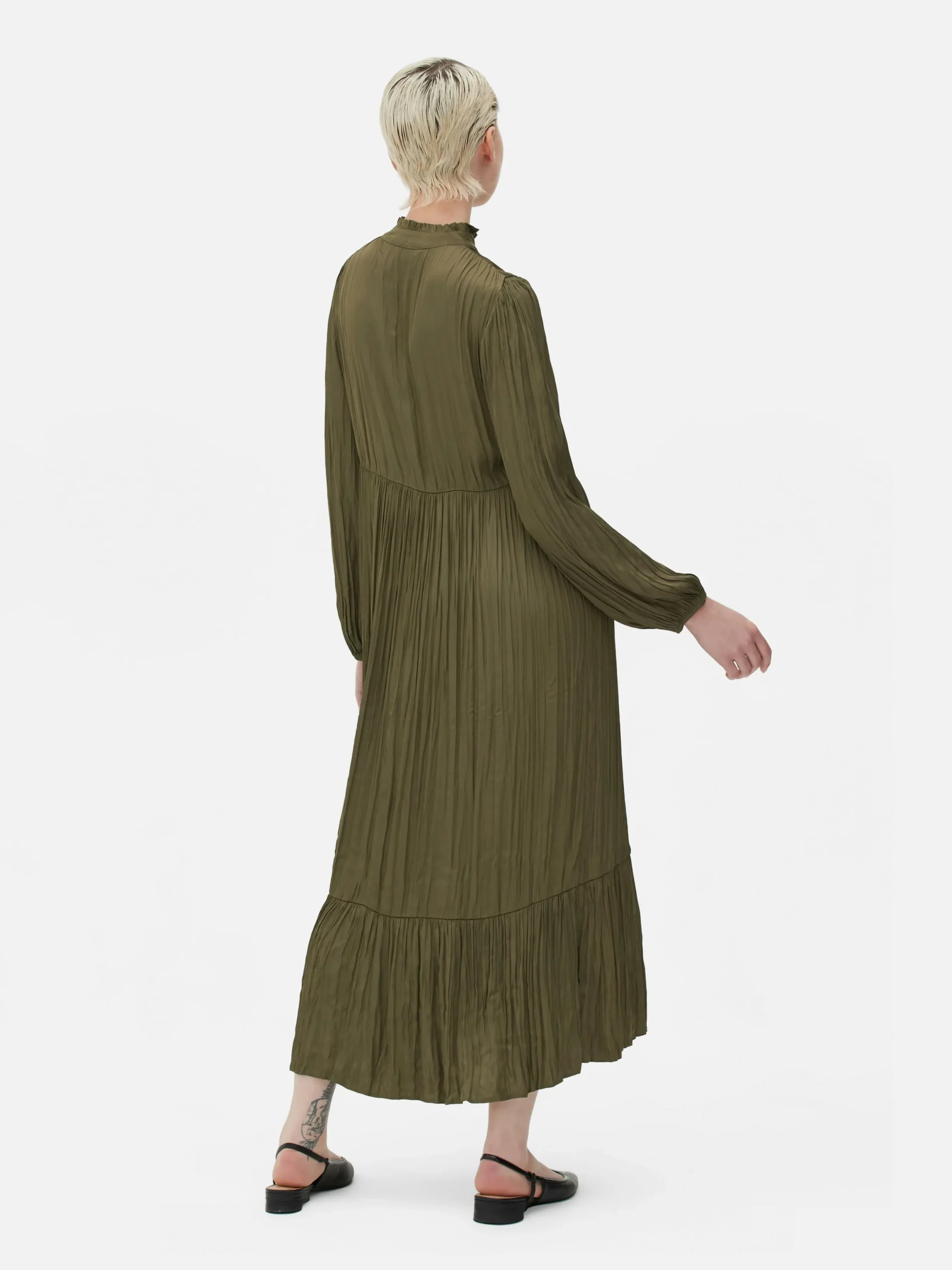 Mujer Primark Vestidos|Vestido Midi Plisado De Satén