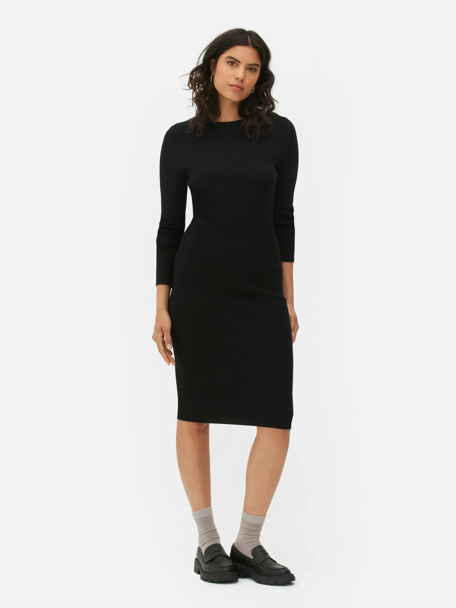 Mujer Primark Vestidos|Vestido Tipo Jersey De Manga Larga Y Cuello Redondo